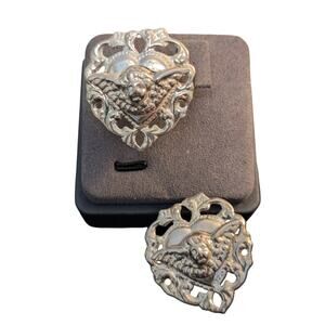 Vintage Cherub Angel 3D Milagro Mexico 925 Sterling Silver Post Pierced Earrings